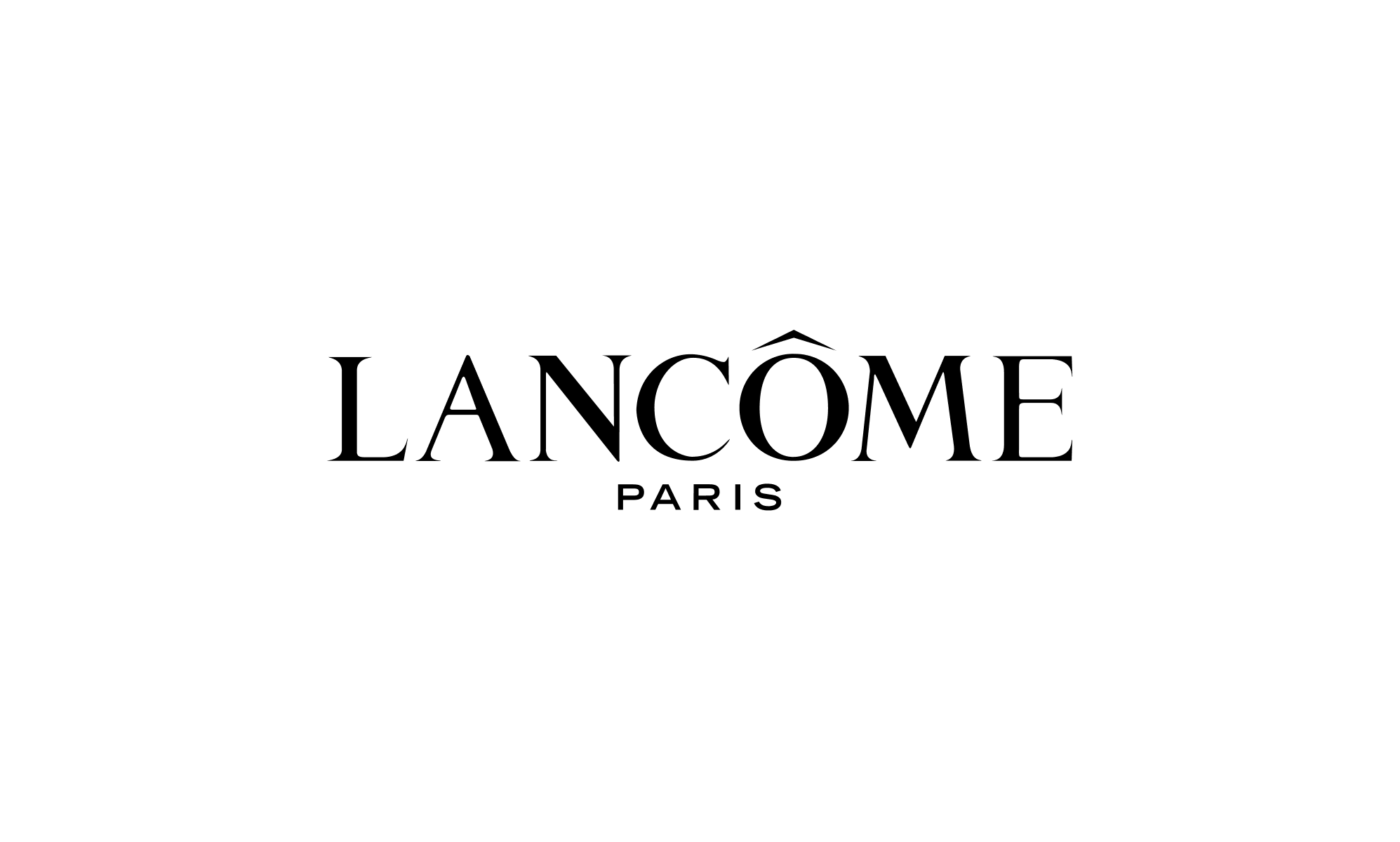 A black Lancôme logo on a white background