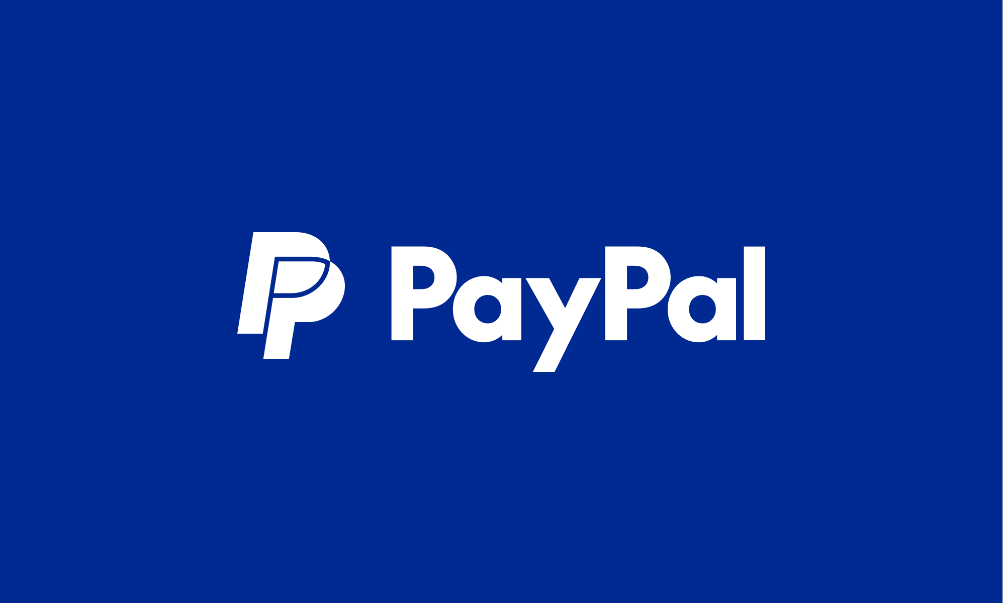 A white PayPal logo on a rich blue background