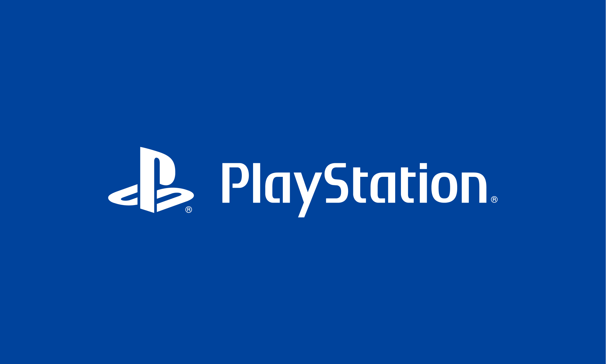A white PlayStation logo on a rich blue background